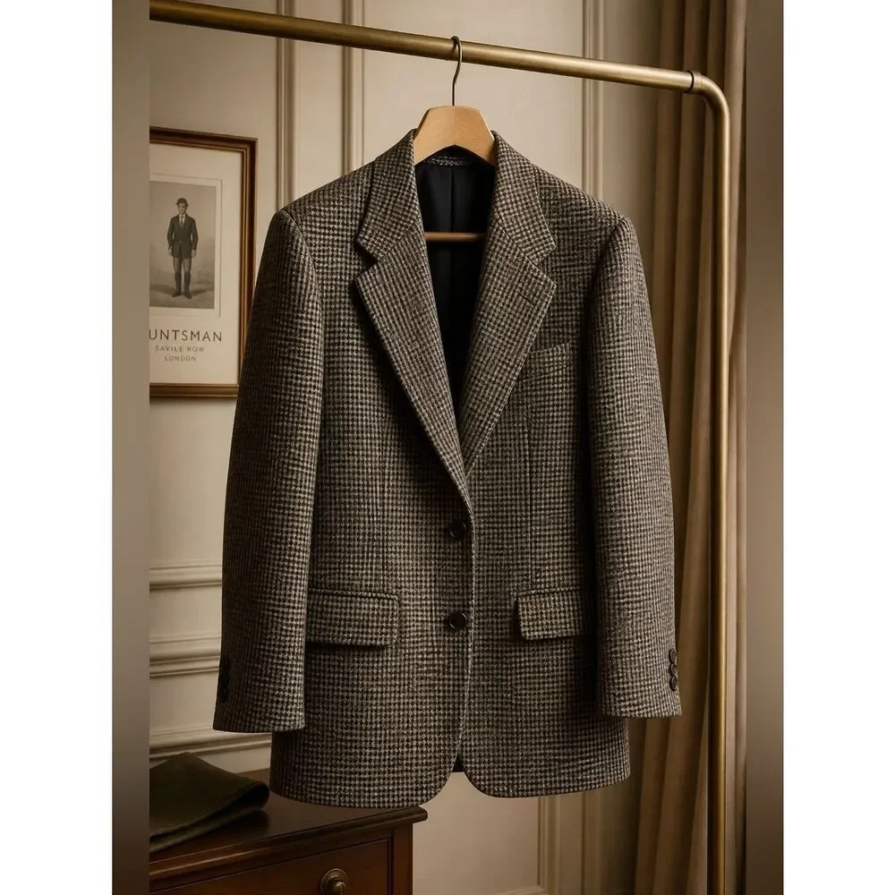 Vintage Classic Men's Houndstooth Blazer in Black and White 38R
